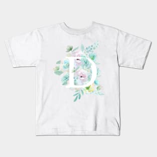 Botanical alphabet D green and purple flowers Kids T-Shirt